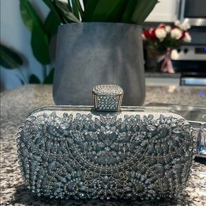 Elegant Silver Embellished Clutch